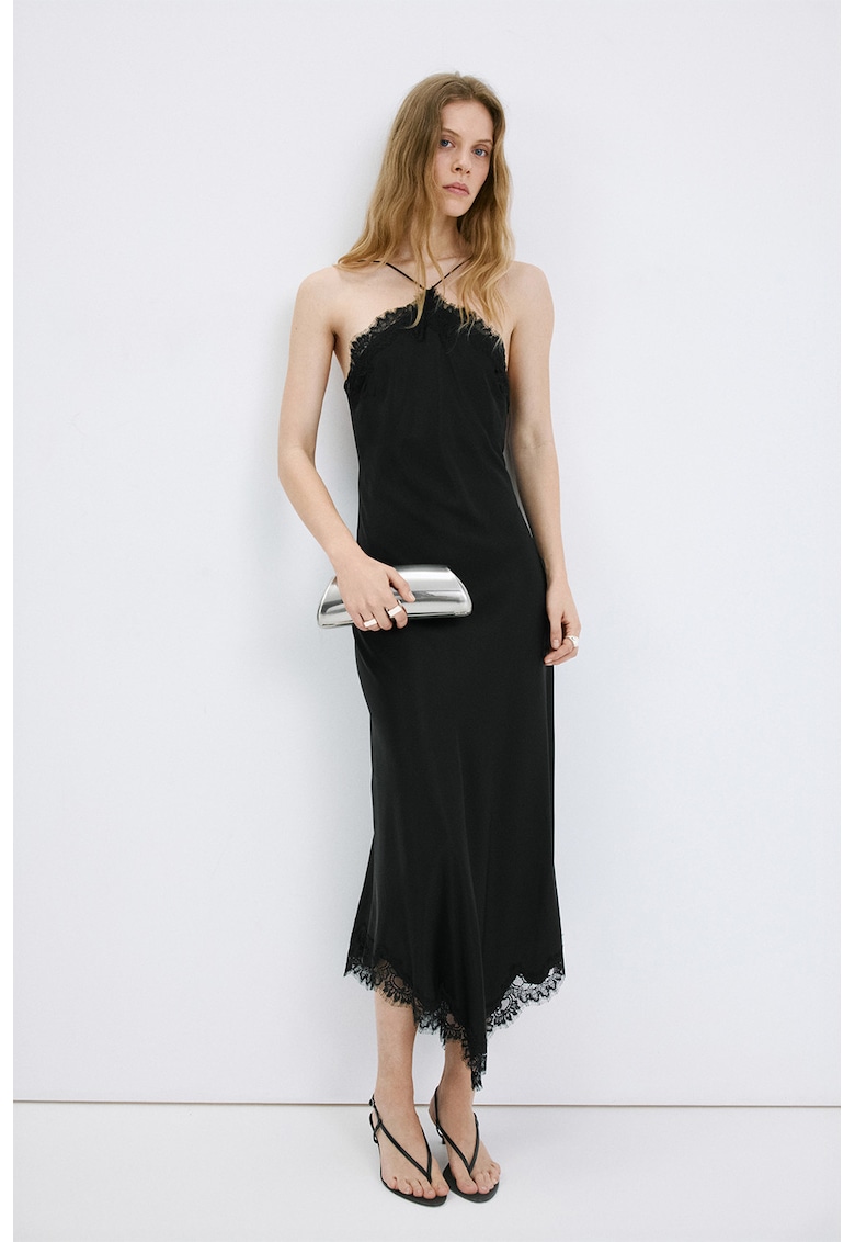 Rochie-camasa de noapte din satin - Negru