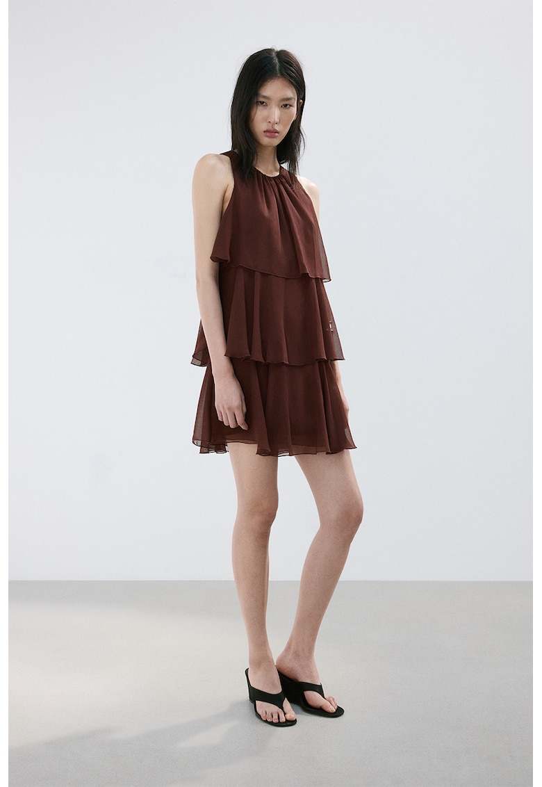 Rochie scurta cu volane - Maro inchis