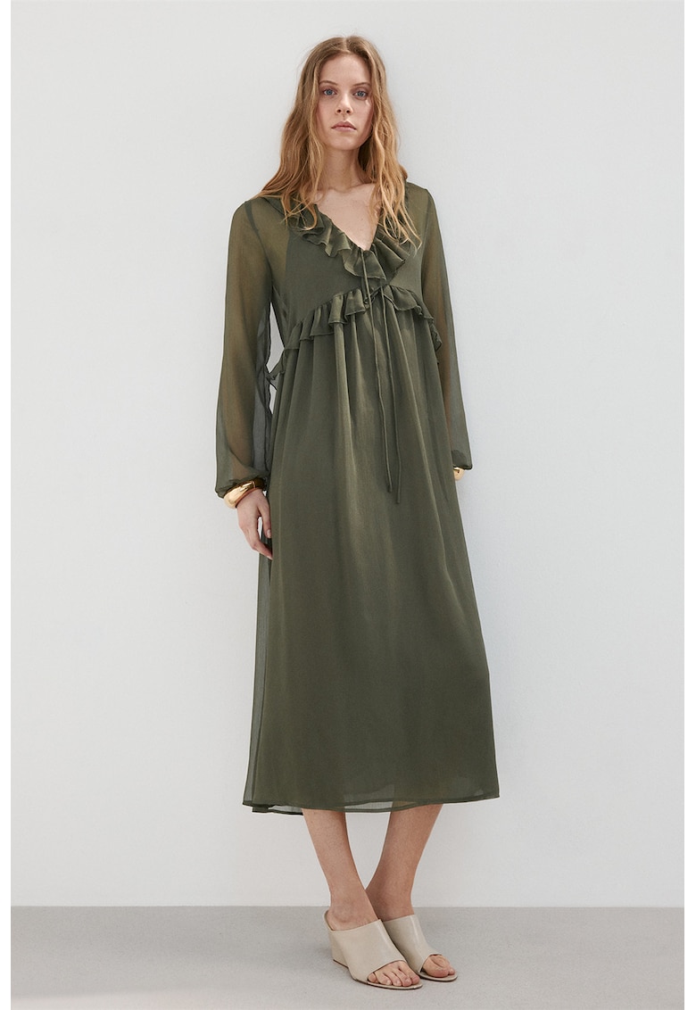 Rochie midi vaporoasa cu volane - Verde inchis