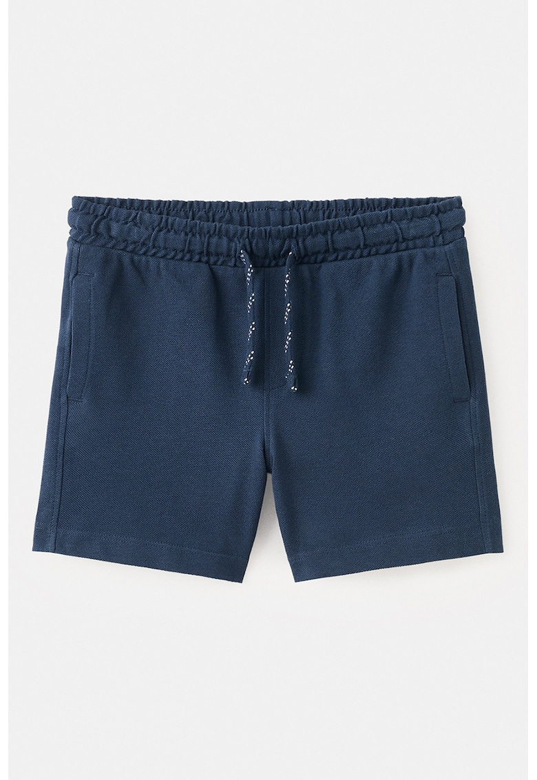 Pantaloni scurti din bumbac cu model uni - Bleumarin