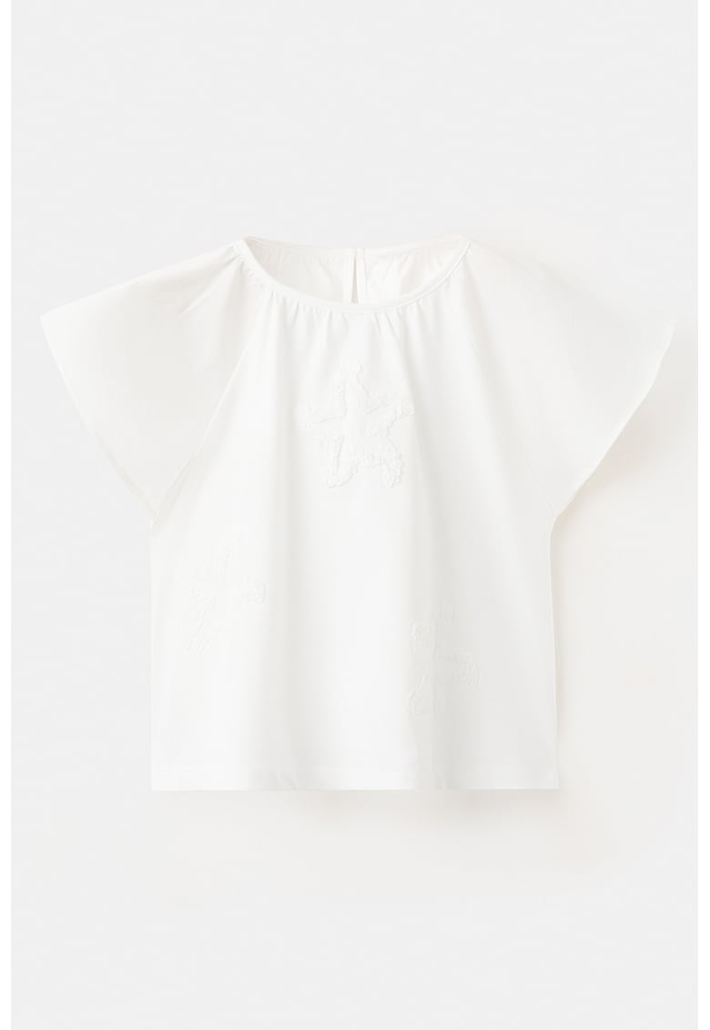Tricou de bumbac cu aplicatii cu stele - Alb murdar