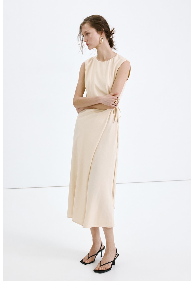 Rochie midi din amestec de in - Galben pai