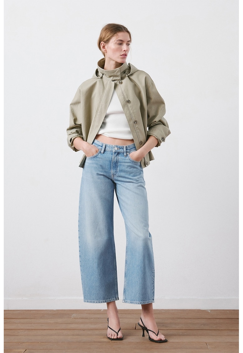 Blugi crop balloon fit cu aspect decolorat - Albastru deschis