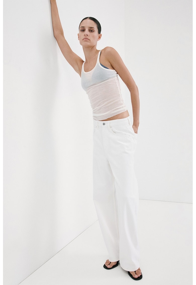 Blugi relaxed fit cu talie medie - Alb