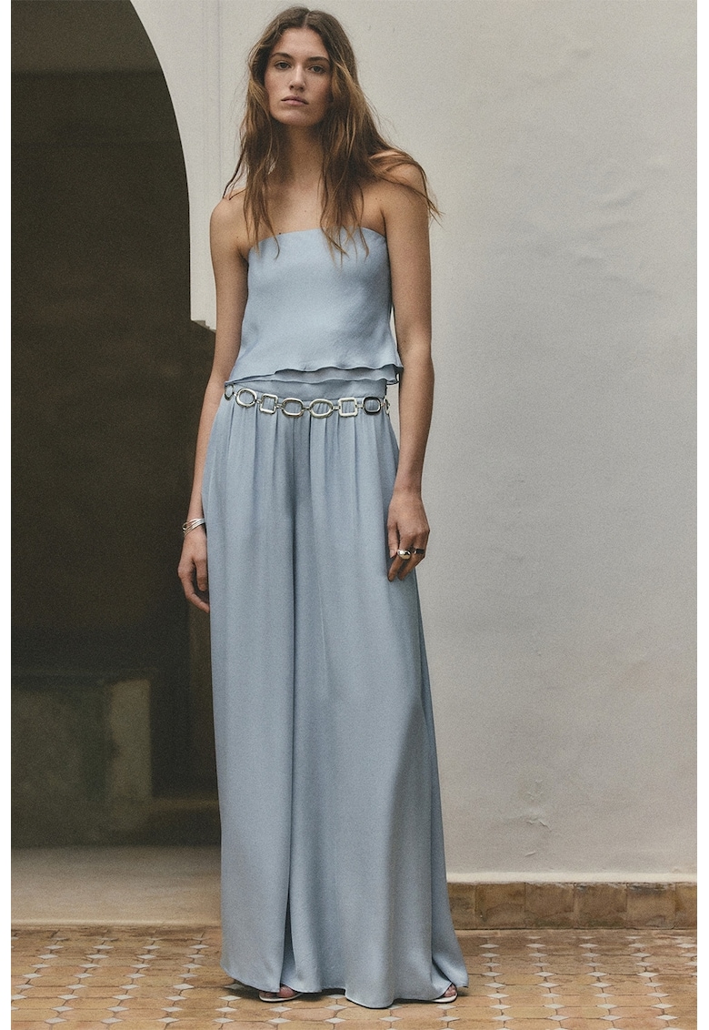 Pantaloni cu croiala ampla si talie inalta - Albastru pastel
