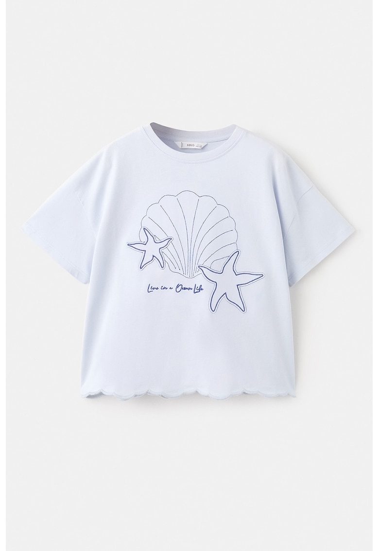 Tricou din bumbac cu broderie - Albastru pastel