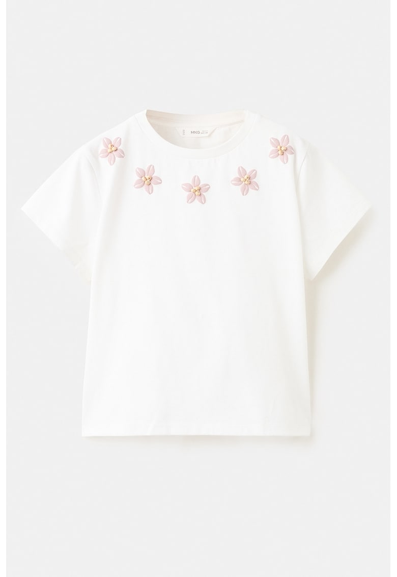 Tricou cu detalii cu model floral - Alb/Roz pastel