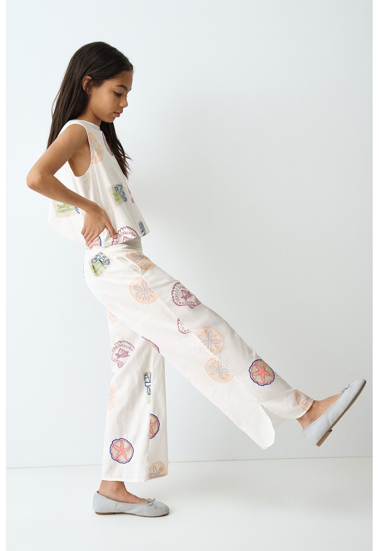 Bluza din amestec de in fara maneci cu broderie - Crem