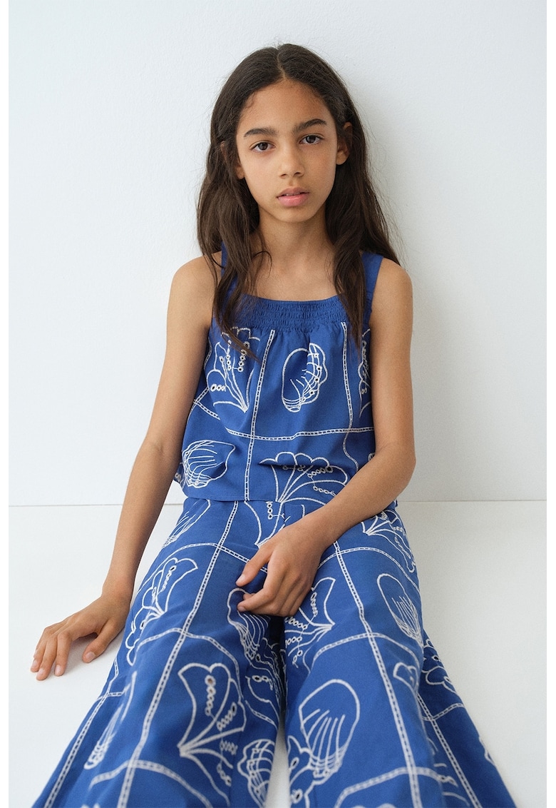 Pantaloni lejeri cu model brodat - Albastru