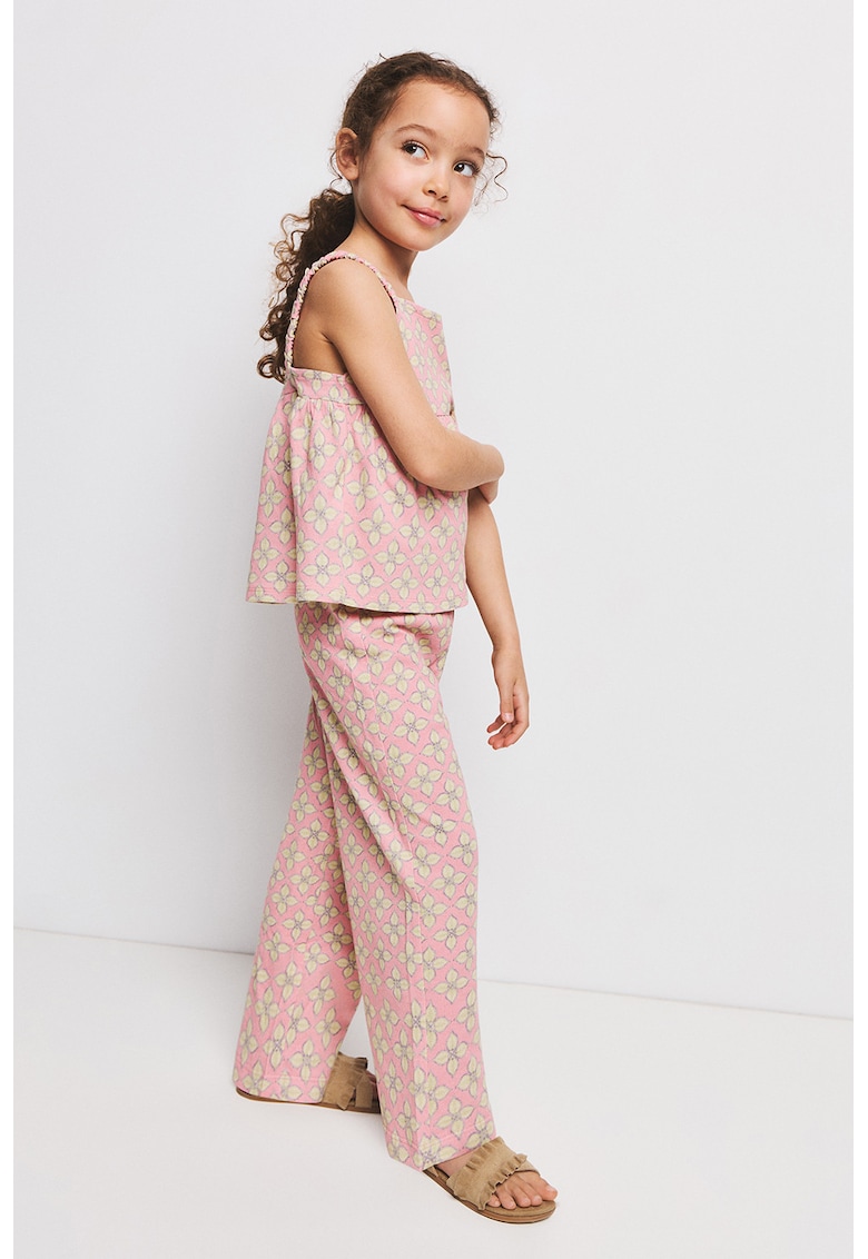 Pantaloni din bumbac cu croiala dreapta si imprimeu - Roz pastel