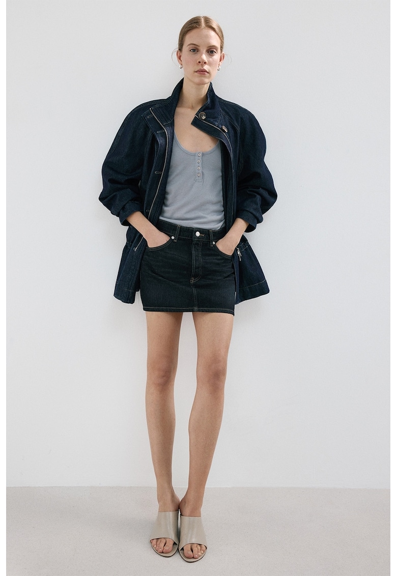 Fusta mini din denim cu talie joasa - Bleumarin