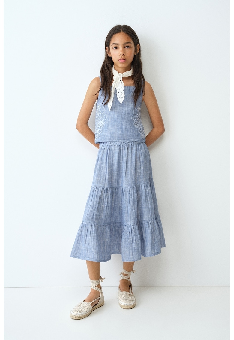 Bluza din bumbac cu broderie - Albastru deschis