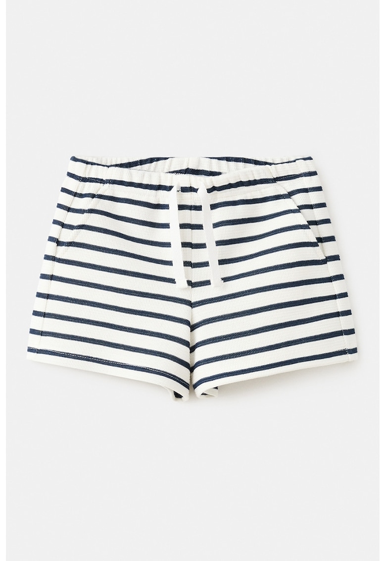 Pantaloni scurti cu model in dungi si snururi de ajustare - Alb/Bleumarin