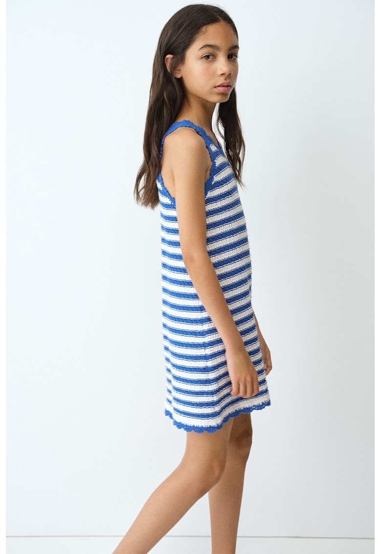 Rochie tricotata fara maneci - Alb/Albastru
