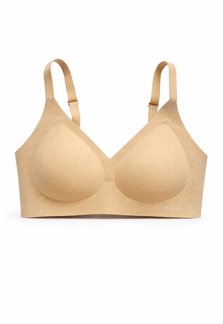 Sutien fara armaturi - cusaturi - cu cupa preformata - SM58 - bej - - Bej inchis
