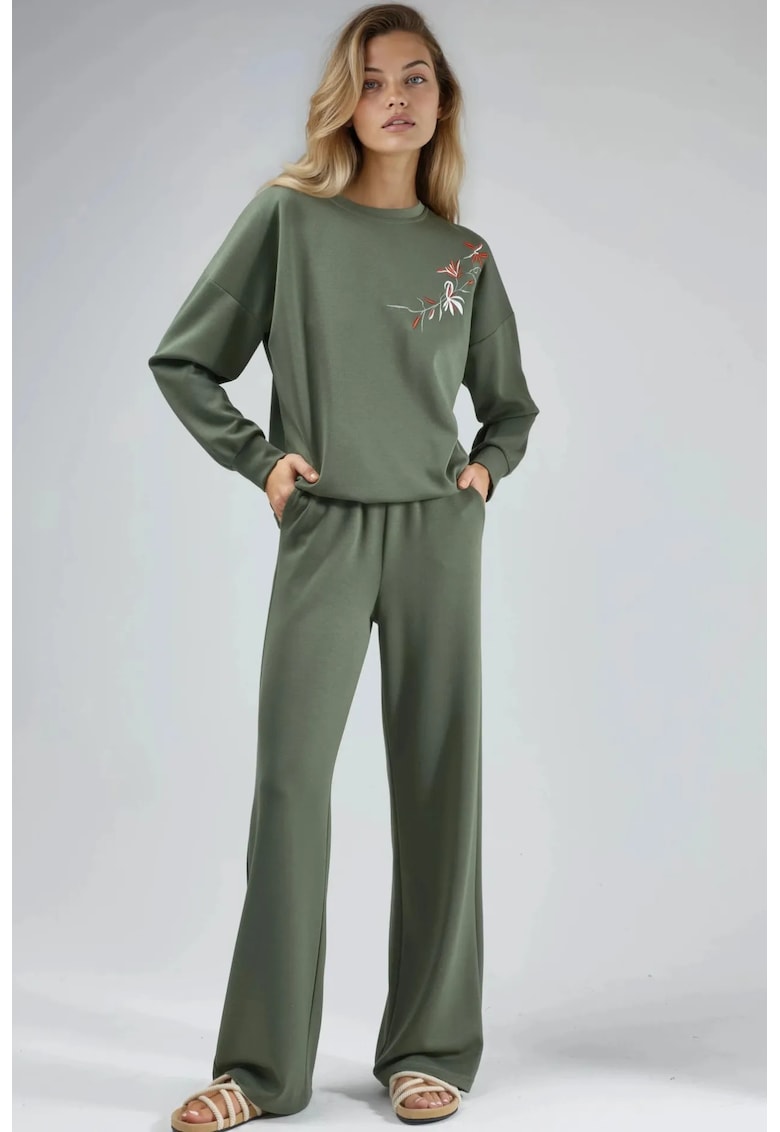 Compleu din doua piese - pantaloni largi - verde -