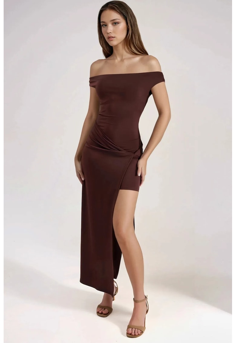 Rochie maxi - mulata - culoare maro - poliester -
