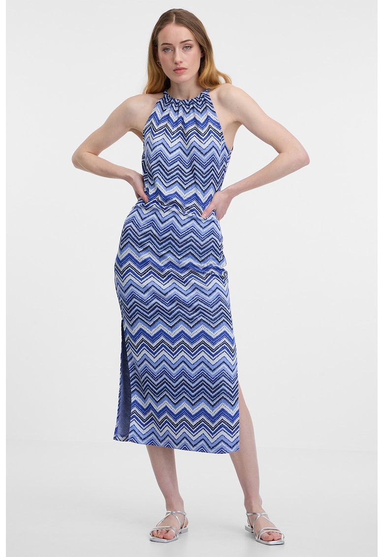 Rochie midi cu situri laterale - Alb/Albastru