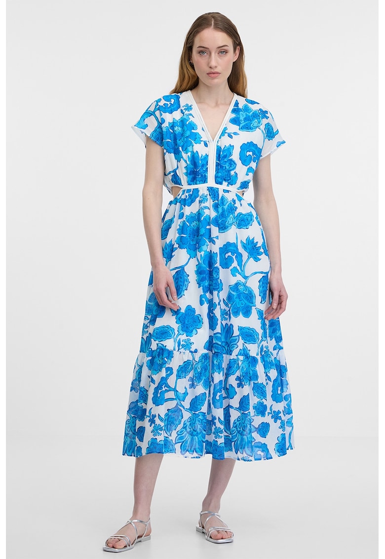Rochie midi cu decupaje - Alb/Albastru royal