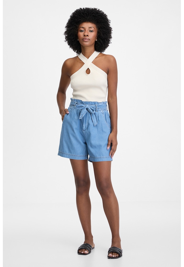 Blugi scurti cu talie inalta - Albastru deschis
