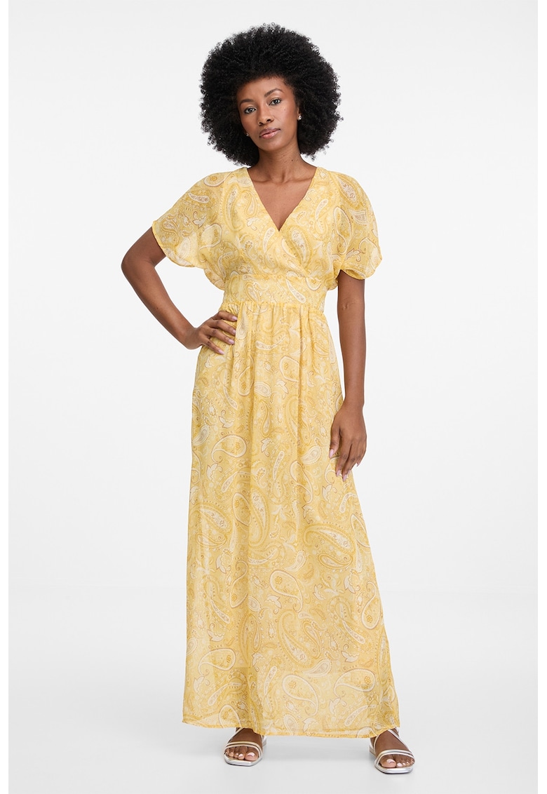Rochie maxi cu imprimeu paisley - Alb/Galben