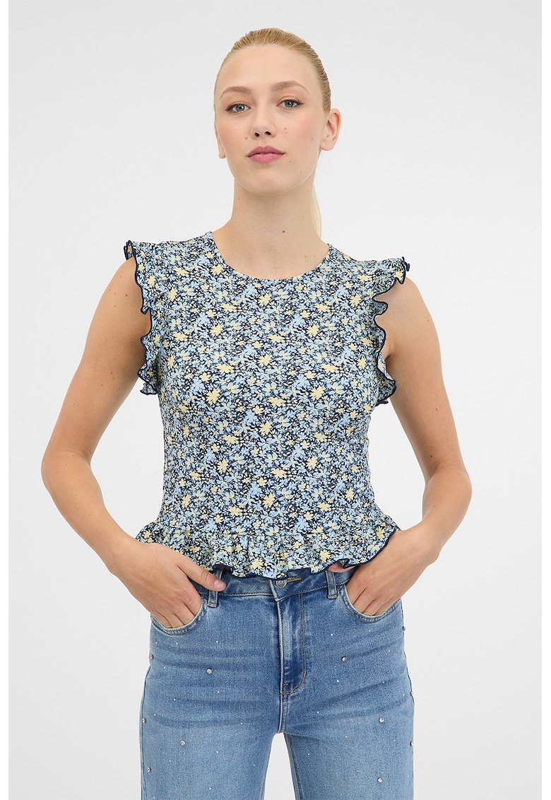 Top cu volane - Galben/Bleumarin