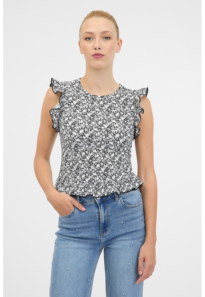Top cu volane - Alb/Negru