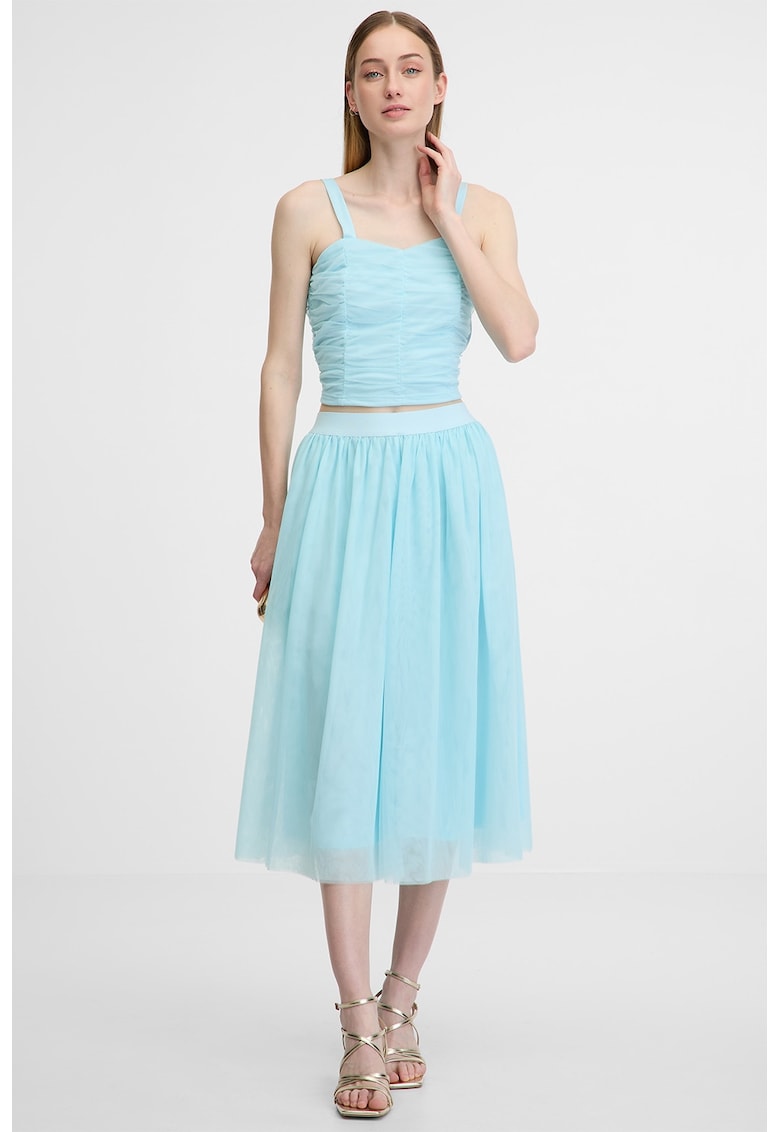 Fusta cu tul si banda elastica in talie - Albastru deschis