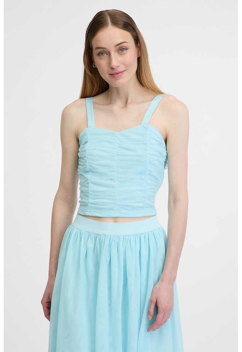 Top crop cu barete late - Albastru aquamarin