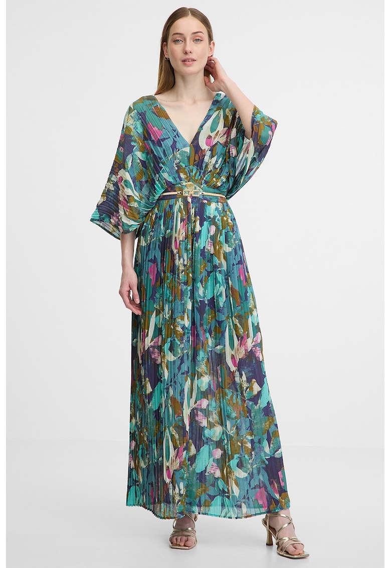 Rochie cu decolteu in V si maneci liliac - Multicolor