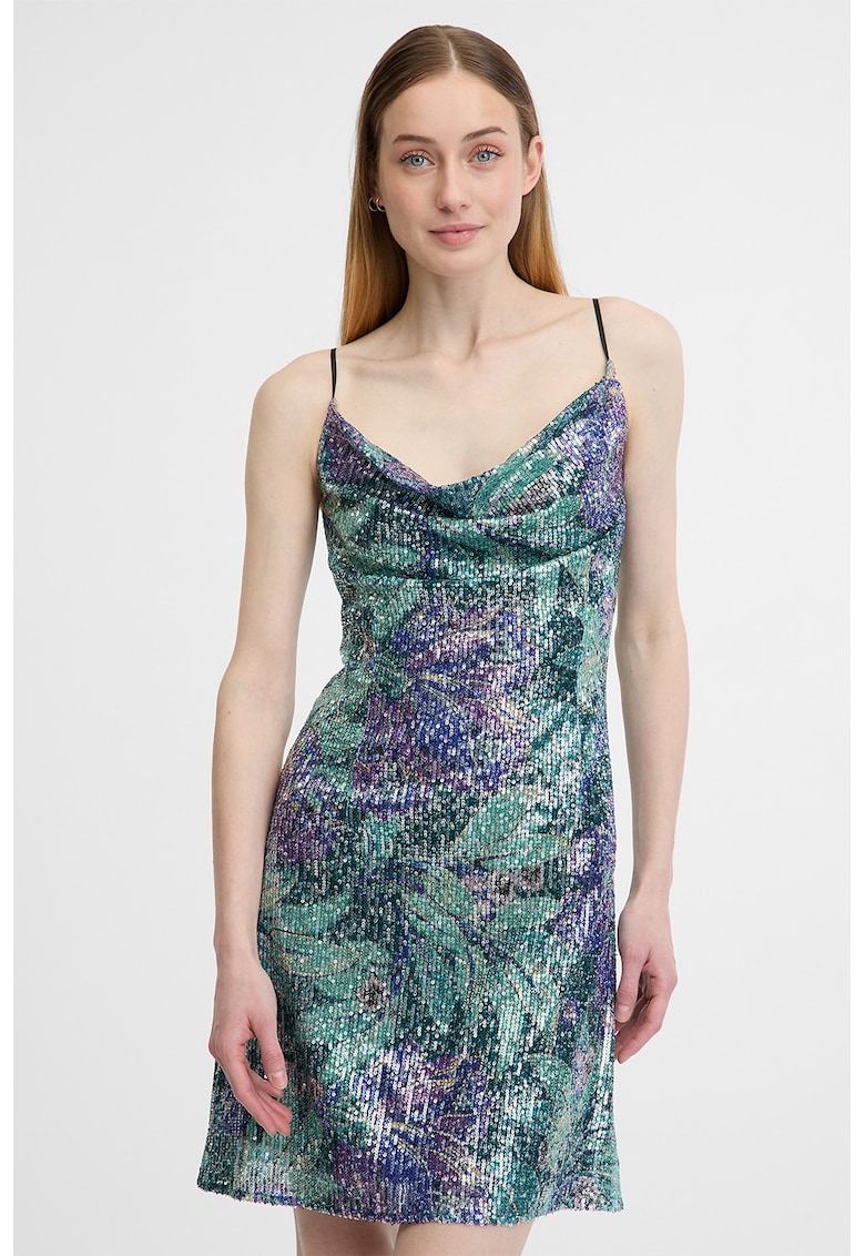 Rochie cu paiete si bretele subtiri - Verde/Bleumarin