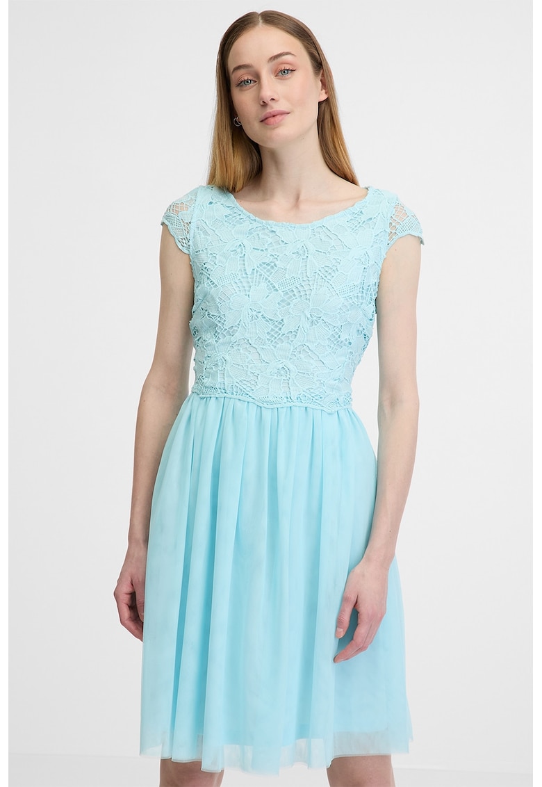 Rochie evazata cu maneci tip aripioara - Albastru aquamarin