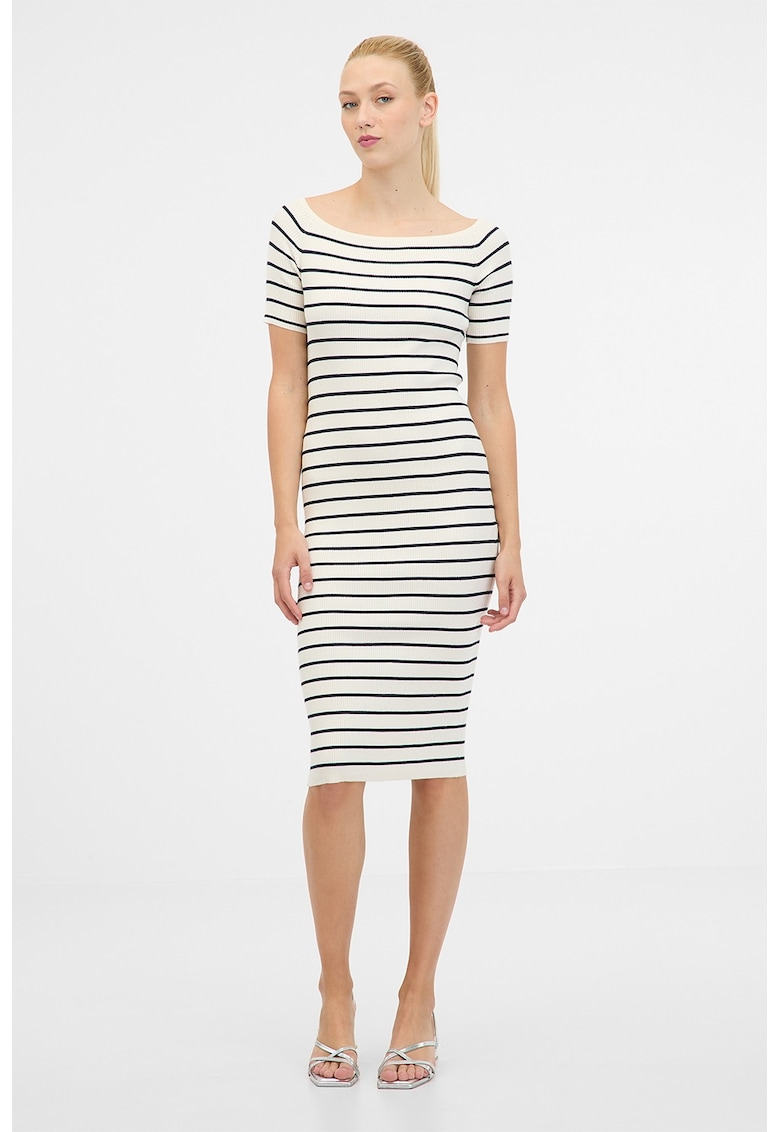 Rochie cambrata in dungi - Albastru ultramarin/Alb murdar