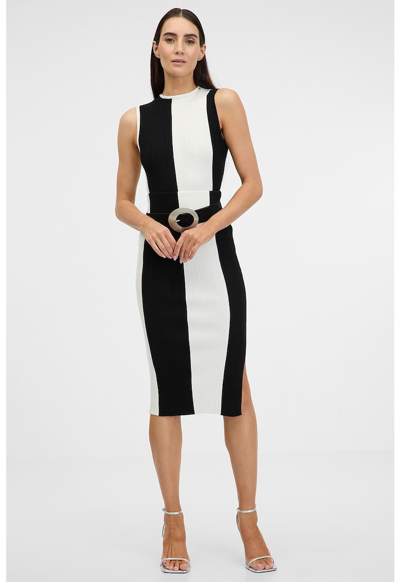 Fusta midi cu dungi - Alb/Negru