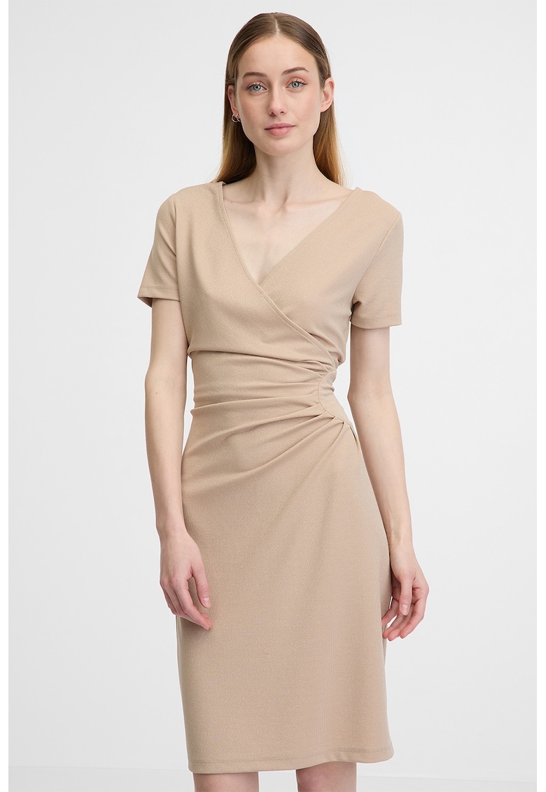 Rochie midi cu decolteu in V - Bej