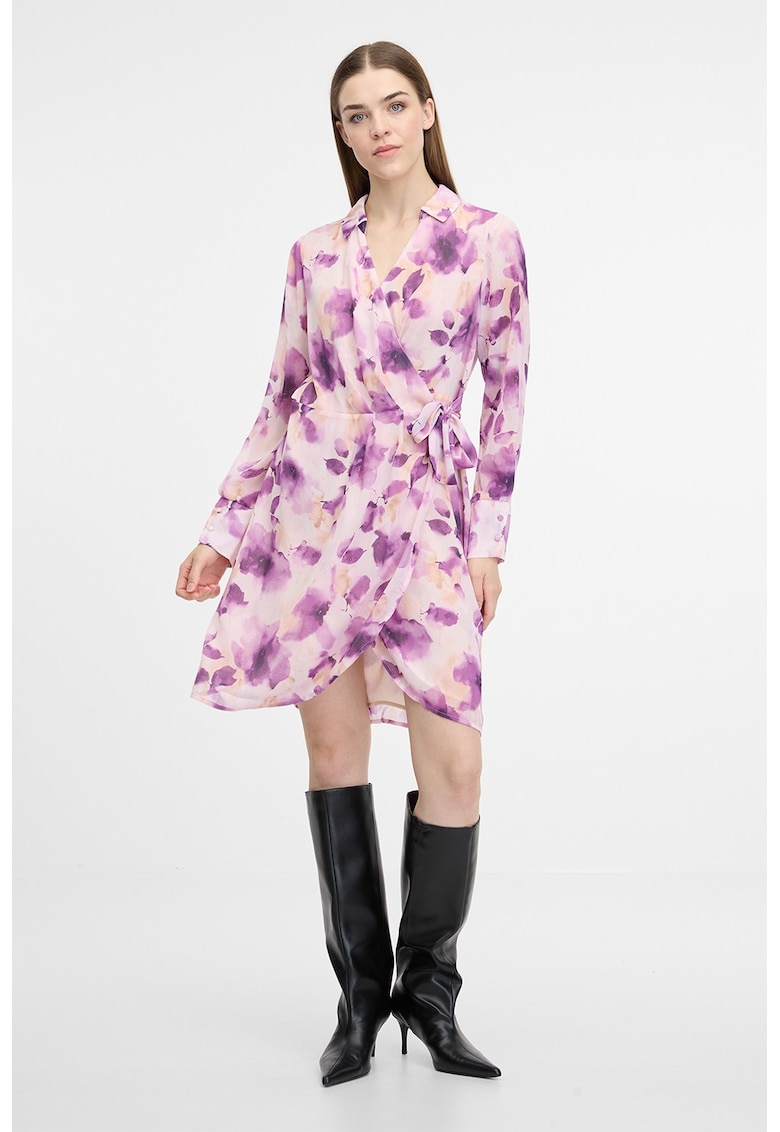 Rochie petrecuta cu decolteu in V - Violet/Alb murdar