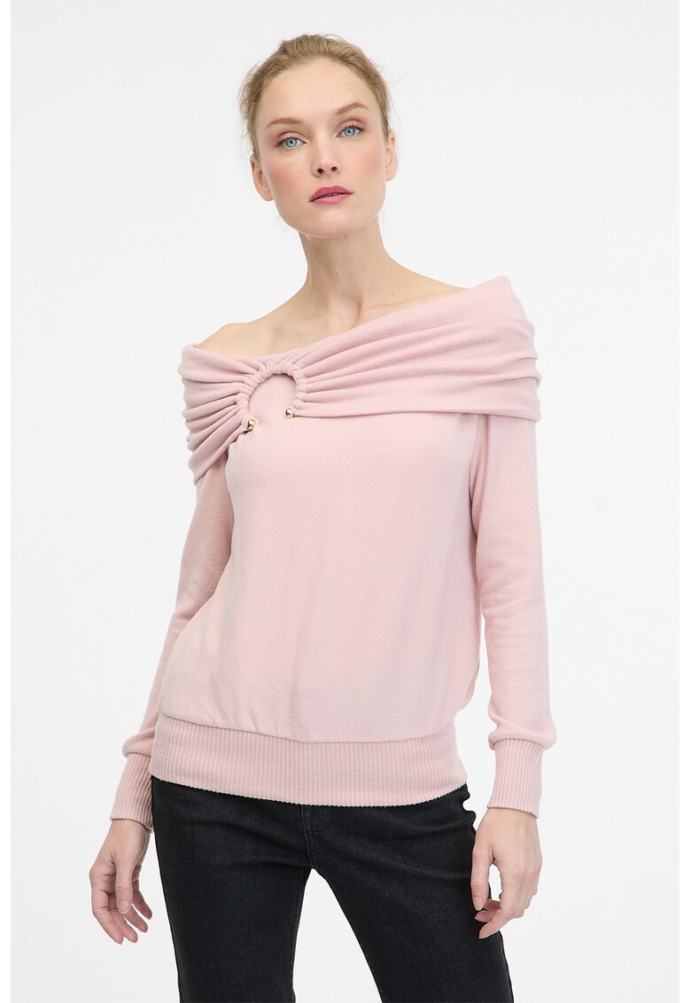 Bluza uni cu decolteu pe umeri - Roz prafuit