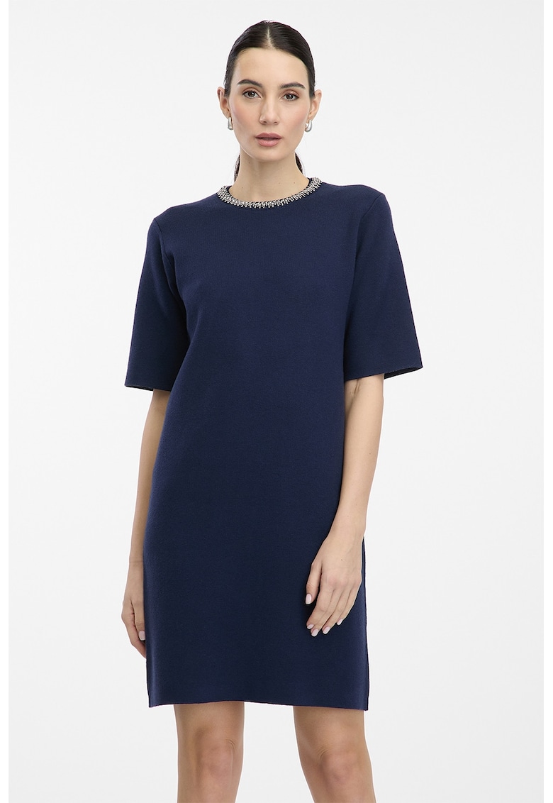 Rochie scurta cu decolteu cu strasuri - Bleumarin