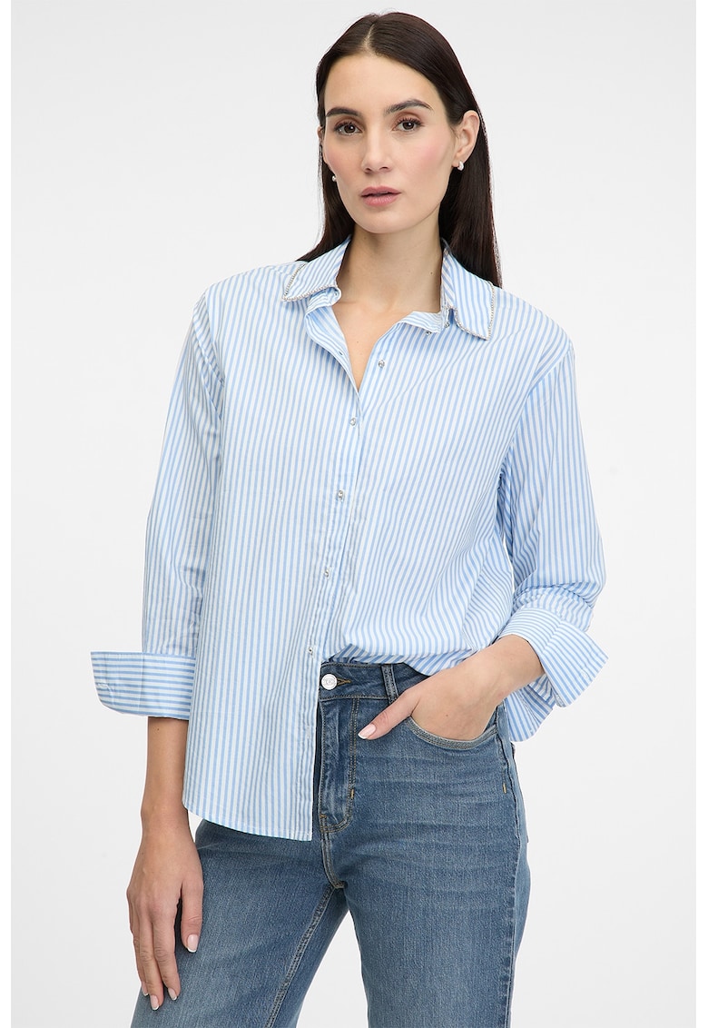 Camasa de bumbac cu dungi - Alb/Albastru deschis