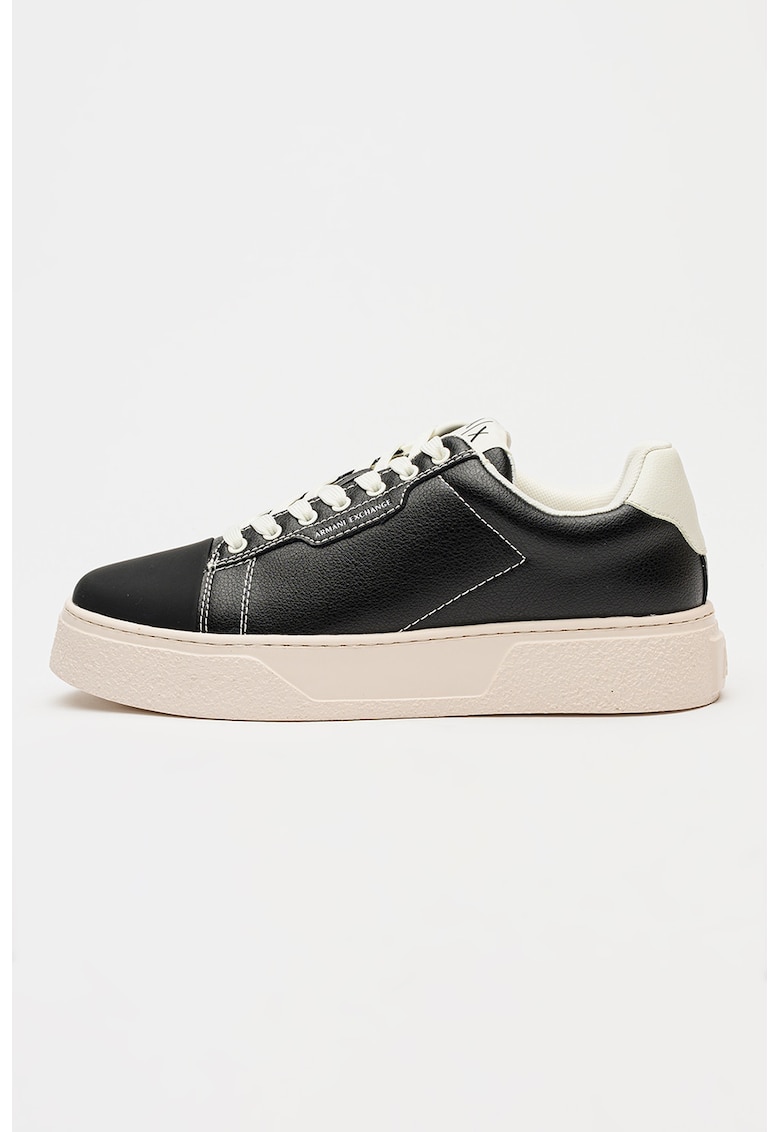 Pantofi sport low-cut din piele ecologica - Negru/Alb murdar