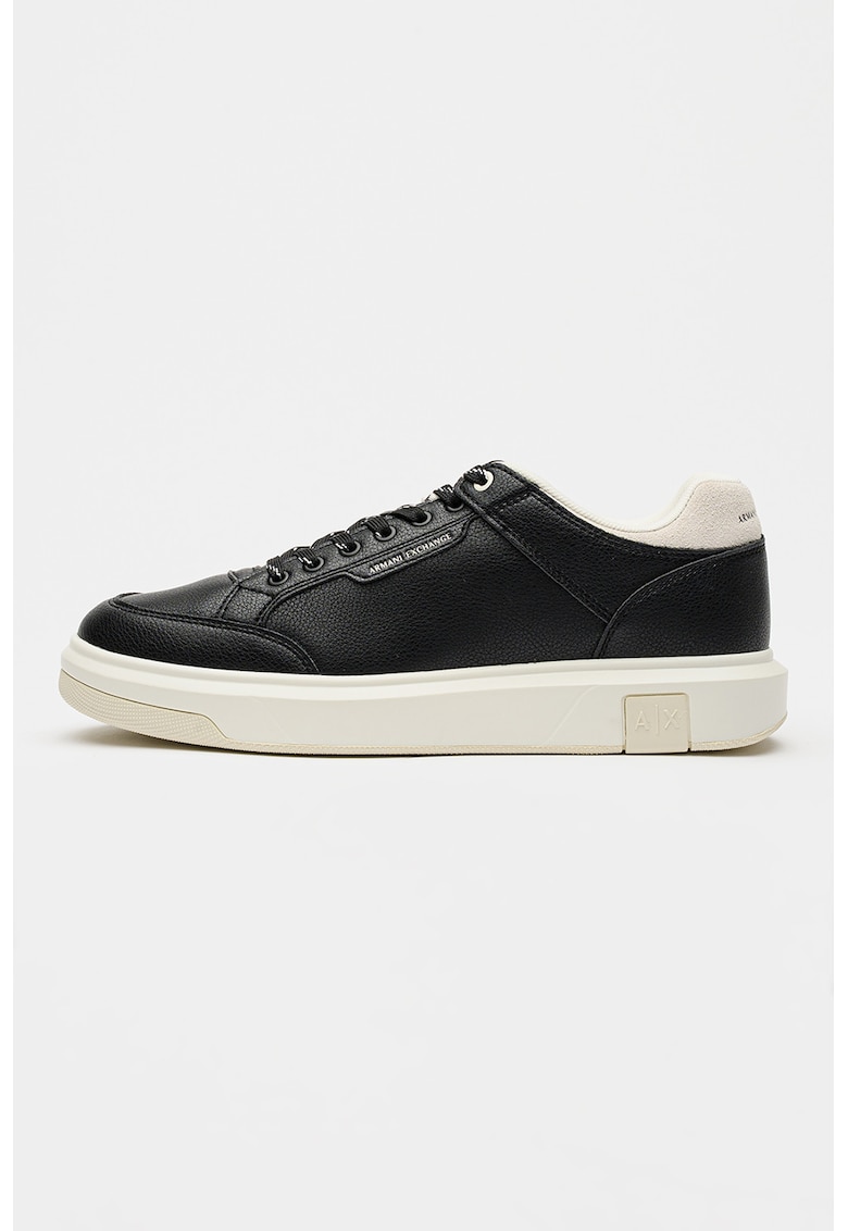 Pantofi sport din piele cu insertii din piele ecologica - Negru/Alb murdar