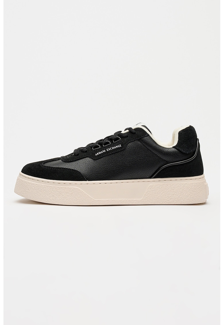 Pantofi sport low-cut din piele si piele ecologica - Negru stins/Gri antracit