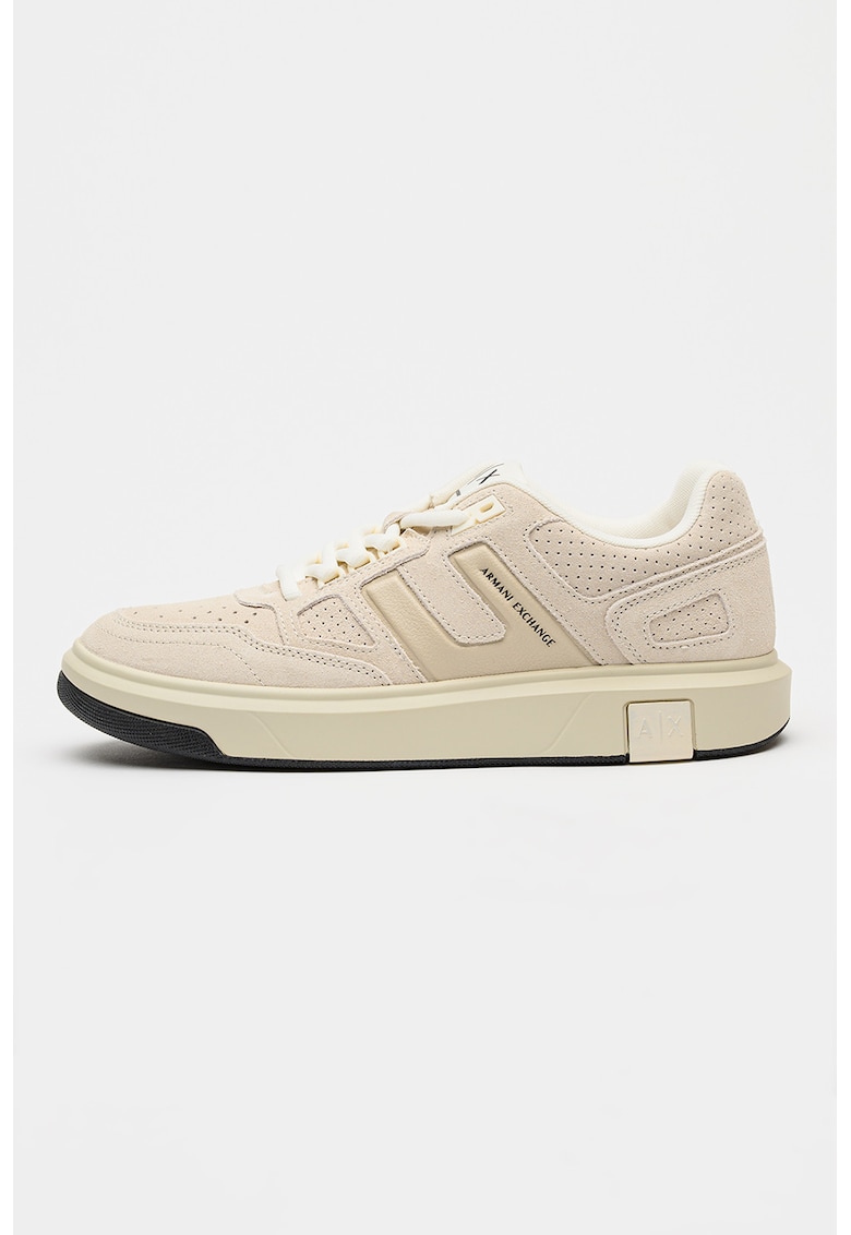 Pantofi sport din piele si piele ecologica - Maro camel/Alb murdar