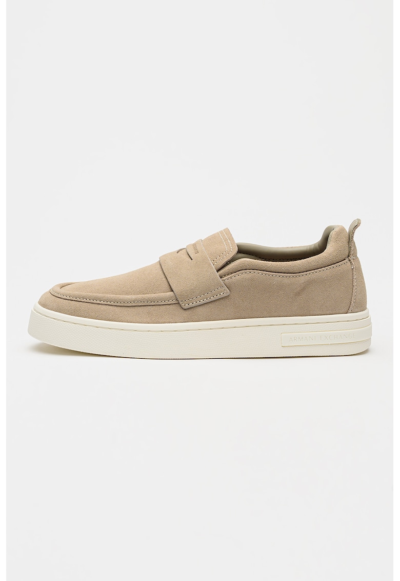 Mocasini uni din piele intoarsa - Maro taupe deschis
