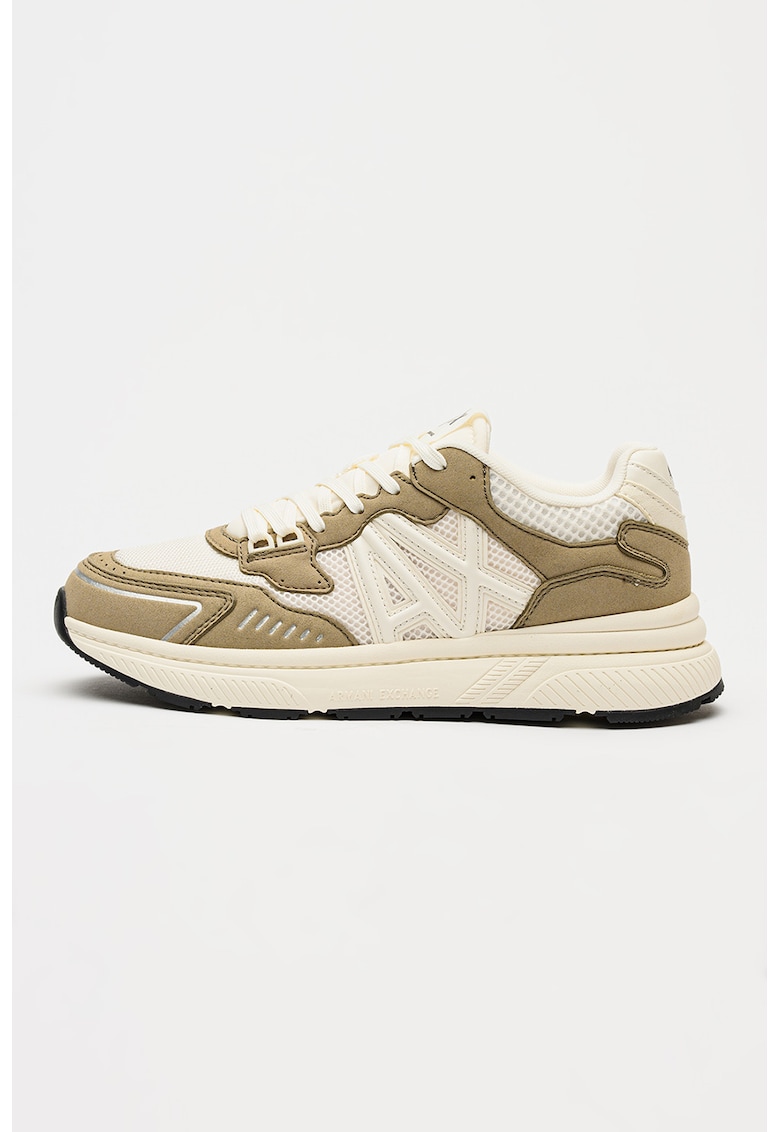 Pantofi sport cu insertii din plas - Verde sparanghel/Alb murdar