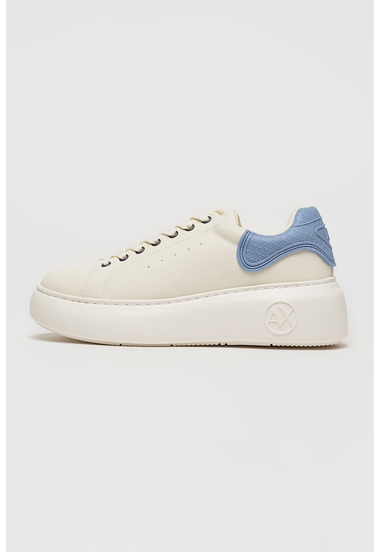 Pantofi sport de piele ecologica cu talpa masiva - Ecru/Albastru azur