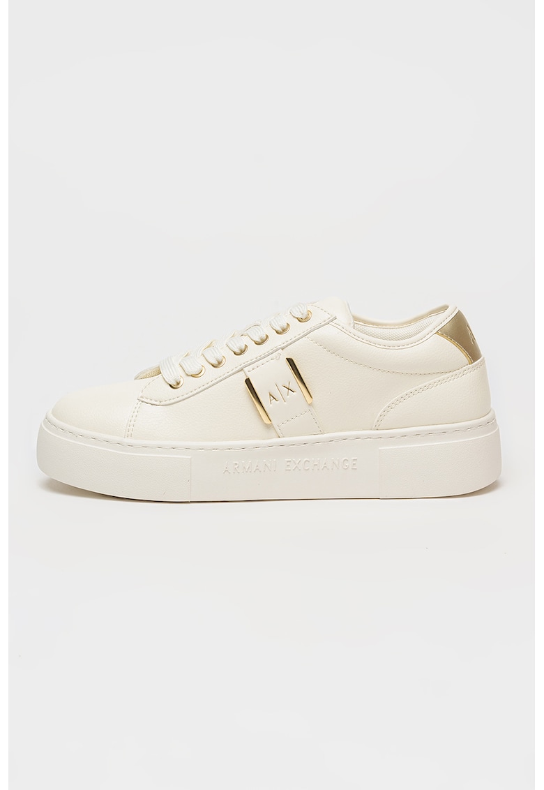 Pantofi sport flatform de piele ecologica - Crem
