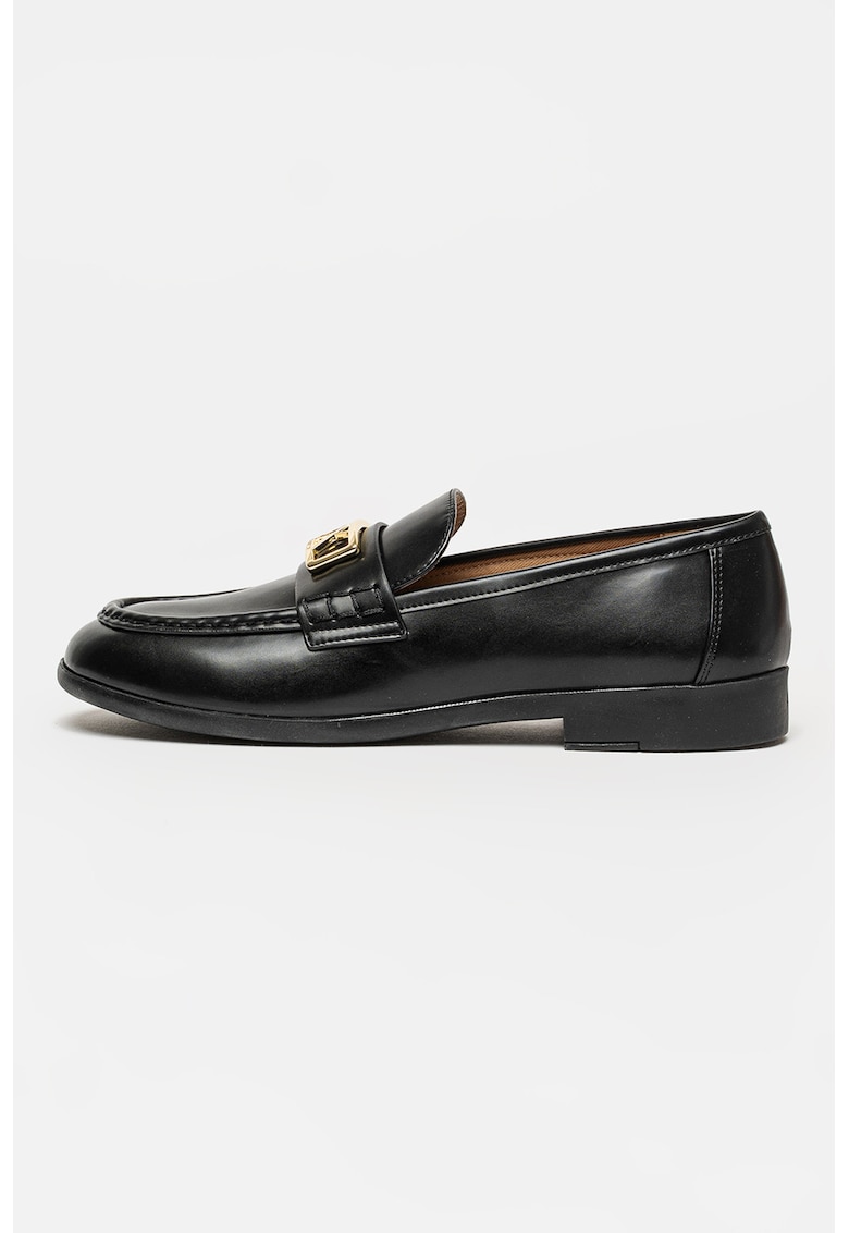 Pantofi loafer de piele ecologica cu logo metalic - Negru