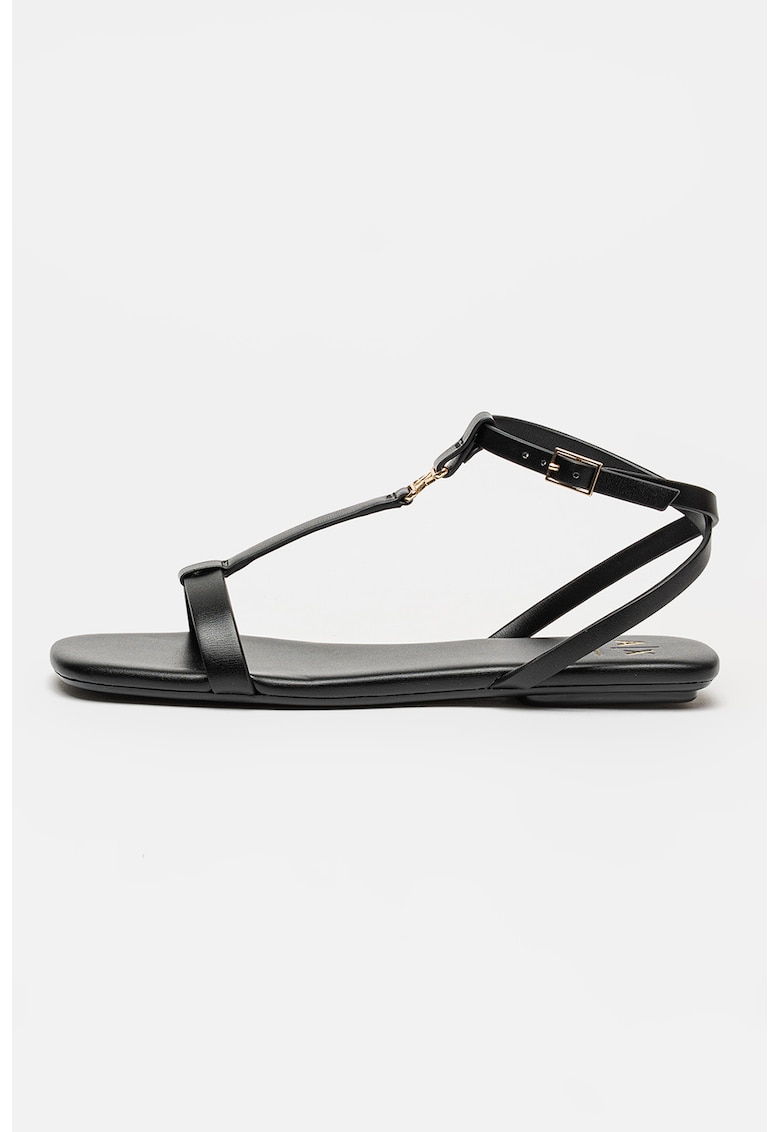 Sandale de piele ecologica cu bareta T - Negru