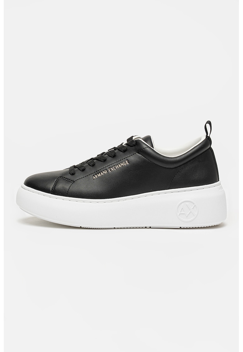 Pantofi sport de piele cu talpa wedge - Negru